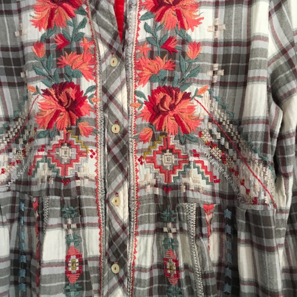 Johnny Was Western Tunic blouse, plaid embroidery, size M
